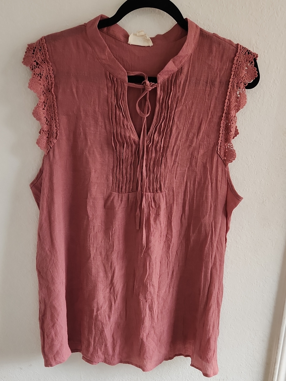 Perch by Blu Pepper Dusty Rose Sleeveless Lace Trim Boho Blouse | 3XL
